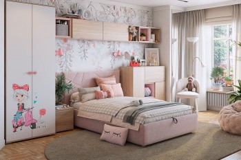 Комплект детской мебели Алина К2 Дуб мария/белый/нежно-розовый велюр в Раисино - raisino.mebel54.com | фото