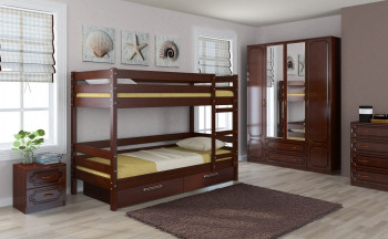 Кровать двухъярусная ДЖУНИОР из массива сосны  900*2000 Орех в Раисино - raisino.mebel54.com | фото