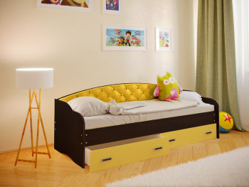 Кровать Софа-8 с мягкой спинкой (900х2000) Венге/Желтый в Раисино - raisino.mebel54.com | фото
