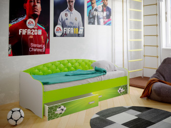Кровать Софа-8 с мягкой спинкой фотопечать Футбол (900х2000) Белый/Лайм в Раисино - raisino.mebel54.com | фото