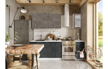 Кухонный гарнитур Нувель 1800мм белый/бетон коричневый/бетон черный в Раисино - raisino.mebel54.com | фото