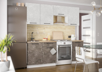 Кухонный гарнитур Нувель 2100мм белый/бетон белый/бетон коричневый в Раисино - raisino.mebel54.com | фото