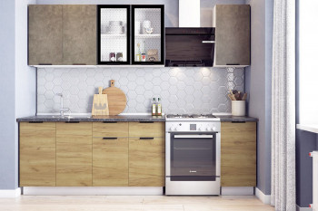 Кухонный гарнитур Стоун 2.0 (белый/камень темно-серый/акация светлая) в Раисино - raisino.mebel54.com | фото