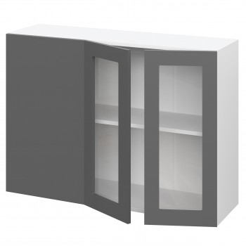 Норд ШВУПС 1000 Шкаф верхний угловой со стеклом (Софт черный/корпус Белый) в Раисино - raisino.mebel54.com | фото