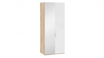 Шкаф для одежды с 1 глухой и 1 зеркальной дверями левый «Эмбер» Яблоня Беллуно/Белый глянец в Раисино - raisino.mebel54.com | фото