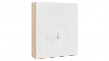 Шкаф для одежды с 4 глухими дверями «Эмбер» Яблоня Беллуно/Белый глянец в Раисино - raisino.mebel54.com | фото