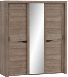 Шкаф трехдверный Соренто с раздвижными дверями Дуб стирлинг/Кофе структурный матовый в Раисино - raisino.mebel54.com | фото